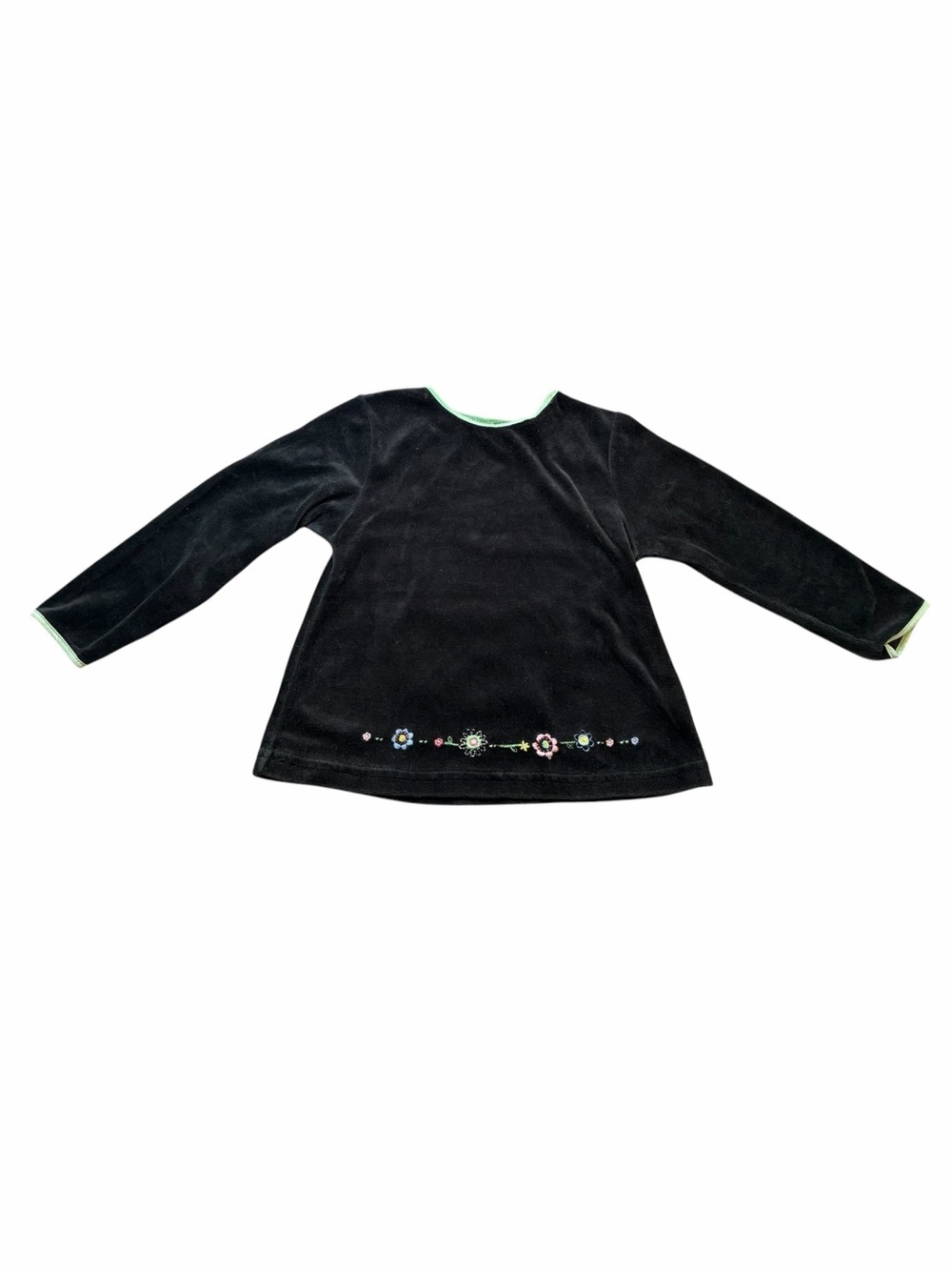 Healthtex 90s Y2K Vintage Black Embroidered Floral Velour Top Sz 5